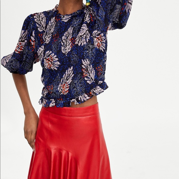 Zara Woman Smocked Blue Elastic Top - Picture 3 of 5